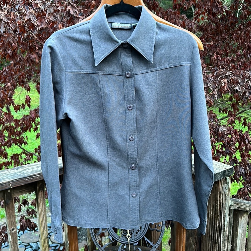 No Excuses Collection thick button down blazer shirt charcoal M